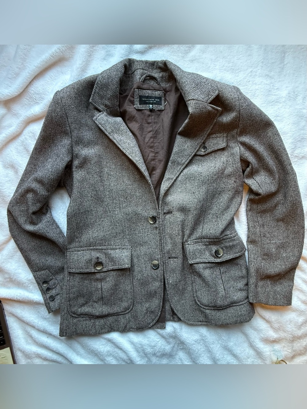 Vintage Style Dark Academia Brown Herringbone Blazer Sport Coat Men's M